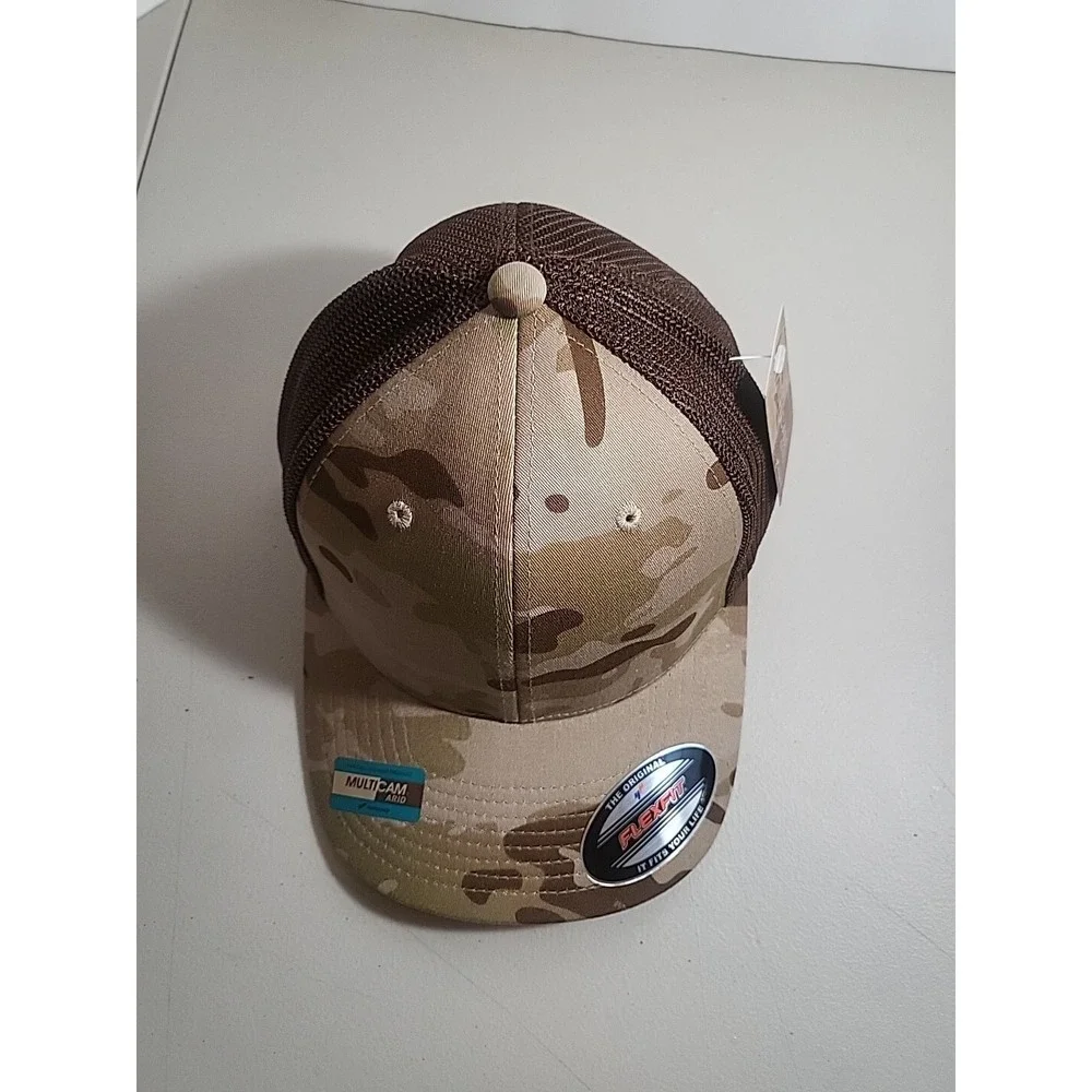 NEW Yupoong Multicam Arid One Size Flexfit Trucker Hat Cap Brown Camo NWT Army